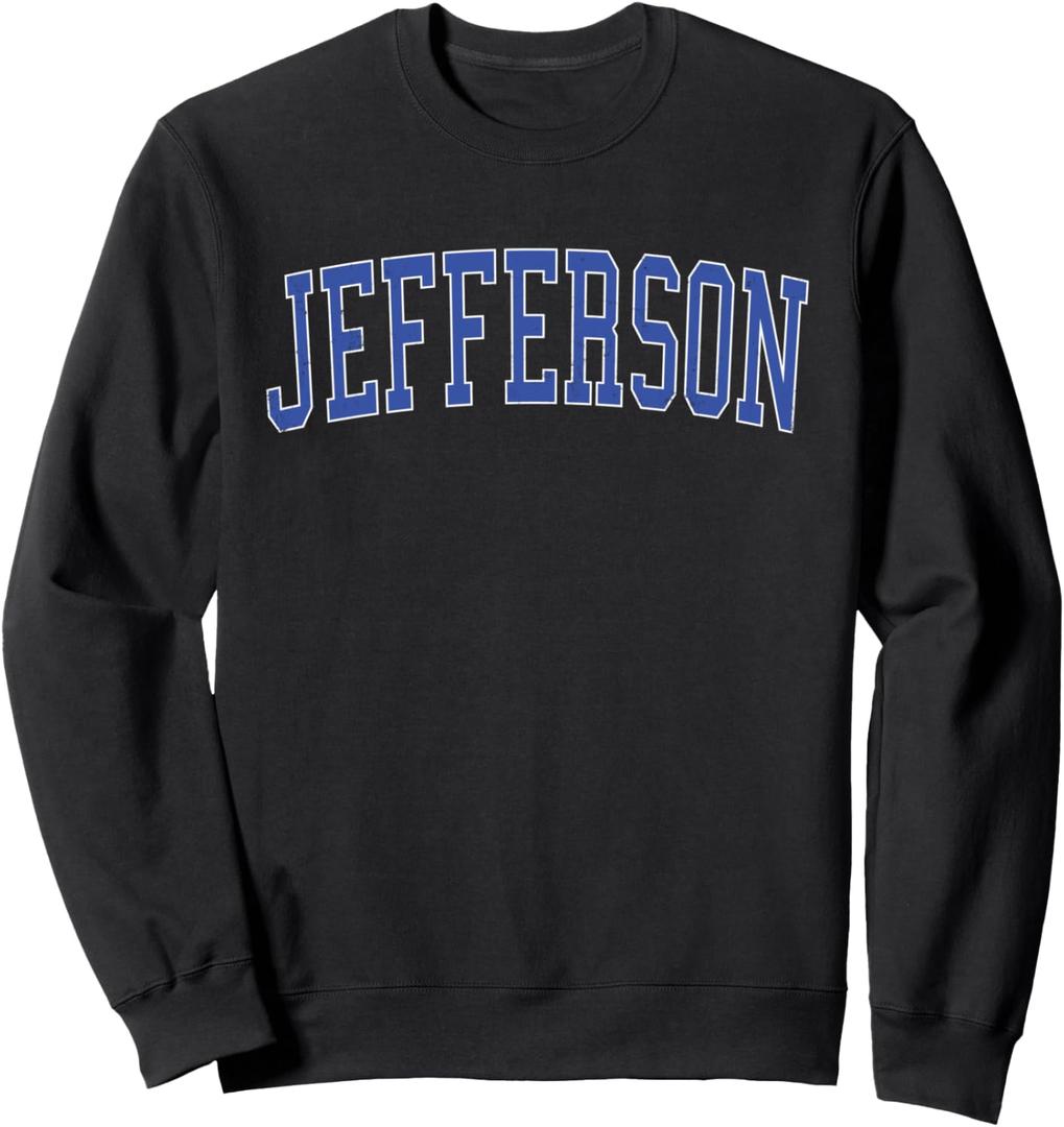 Vintage Jefferson LA Distressed Blue Varsity Style Sweatshirt (Black, S)