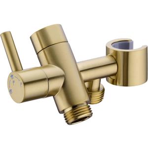 Brushed Gold Shower Arm Diverter with Hand Shower Mount, G1/2 Brass Shower Diverter Valve Bathroom Universal Shower System Replacement for Handheld Shower and Fixed Shower Head