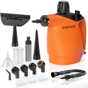 TICYACK Handheld Steam Cleaner, Steam Cleaner with 16 PCS Accessory & Safety Lock,500ML Capacity, Multi-Surface Deep Cleaning for Home, Car, Bathroom, Grout, Floor, Window (Orange)