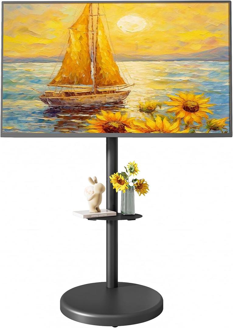 Height Adjustable Rolling TV Stand for 37-86 Inch TV up to 110 Pounds, Portrait to Landscape, Heavy Duty Mobile TV Cart with Shelf Max VESA 600x400mm (Black) (Black)