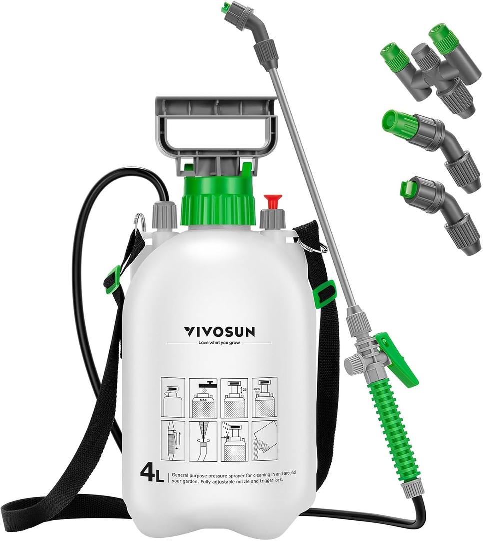 VIVOSUN Pump Sprayer 1 Gallon, Portable Water Spray Bottle in Lawn and Garden Yard, Weed Sprayer for Plants with 3 Nozzles, Adjustable Shoulder Strap, Pressure Relief Valve (1 gal (4L))
