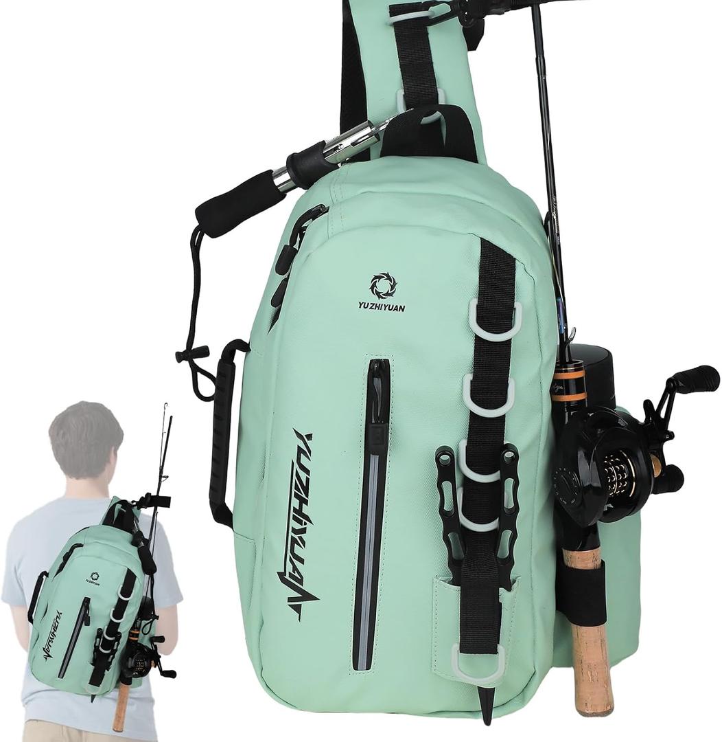 yuzhiyuan Small Fishing Bag with Rod Strap, Upgrade Pu Surface, Fishing Sling Portable & Lightweight, Fish Small Tackle bag – Fits Tackle Boxes & Gear, Move Freely, Cast Smoothly - Fishing Gifts for Men