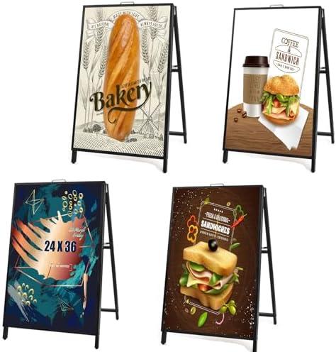 6 PACK 24 x 36 Inch A Frame Sign Double-Sided Folding Sandwich Board Heavy Duty Slide-in Sidewalk Signboard for Outdoor Street Advertising Poster(Frame only，No white board)
