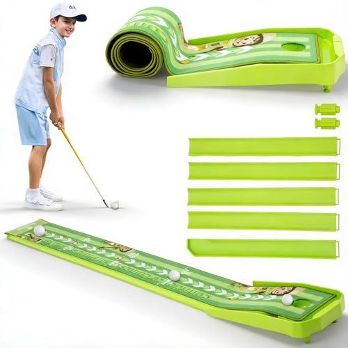 8FT Golf Putting Mat with Ball Return – Indoor Putting Training Mat for Practice, Skill-Building Putting Practice Mat for Beginners, Kids, Teens & Family, Mat Only (Green)