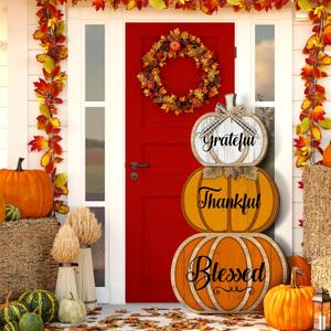 Thanksgiving Fall Stacked Pumpkins for Home Front Porch Decor 35 Inch Wood Pumpkin Outdoor Decor Thanksgiving Harvest Farmhouse Pumpkins Sign for Yard Front Door Garden Patio Outdoor (Blessed)