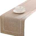 Tosewever Decorative Linen Table Runner Farmhouse Style Tabletop Collection 14 x 72 Inches Table Runners for Everyday Dining Wedding Party Holiday Home Decor (14" x 72", Light Coffee/Straight)