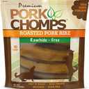 Pork Chomps Roasted Pork Skin Dog Chews, 6 Inch Rib Shapes, 10 Count, Pack of 1 - Long-Lasting Treats for Dogs - High Protein, Rawhide-Free, Low Fat, Healthy & Delicious Chews