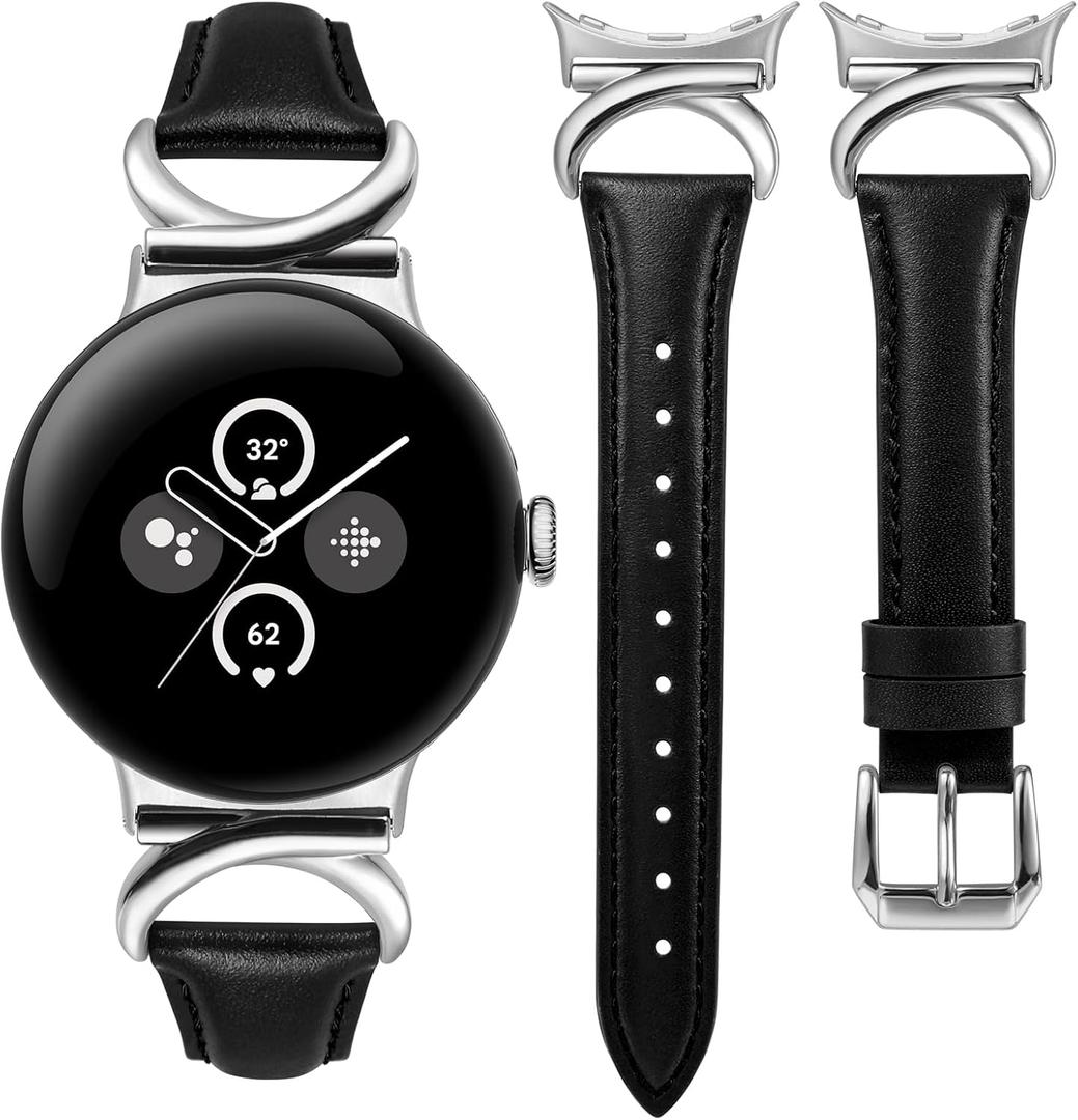 Minyee Leather Band Compatible with Google Pixel Watch 4/3 41mm/Pixel Watch 2/1 Bands Women,Slim Thin Dressy Designer Premium Leather Strap with C-Shape Metal Buckle for Google Smartwatch Accessories