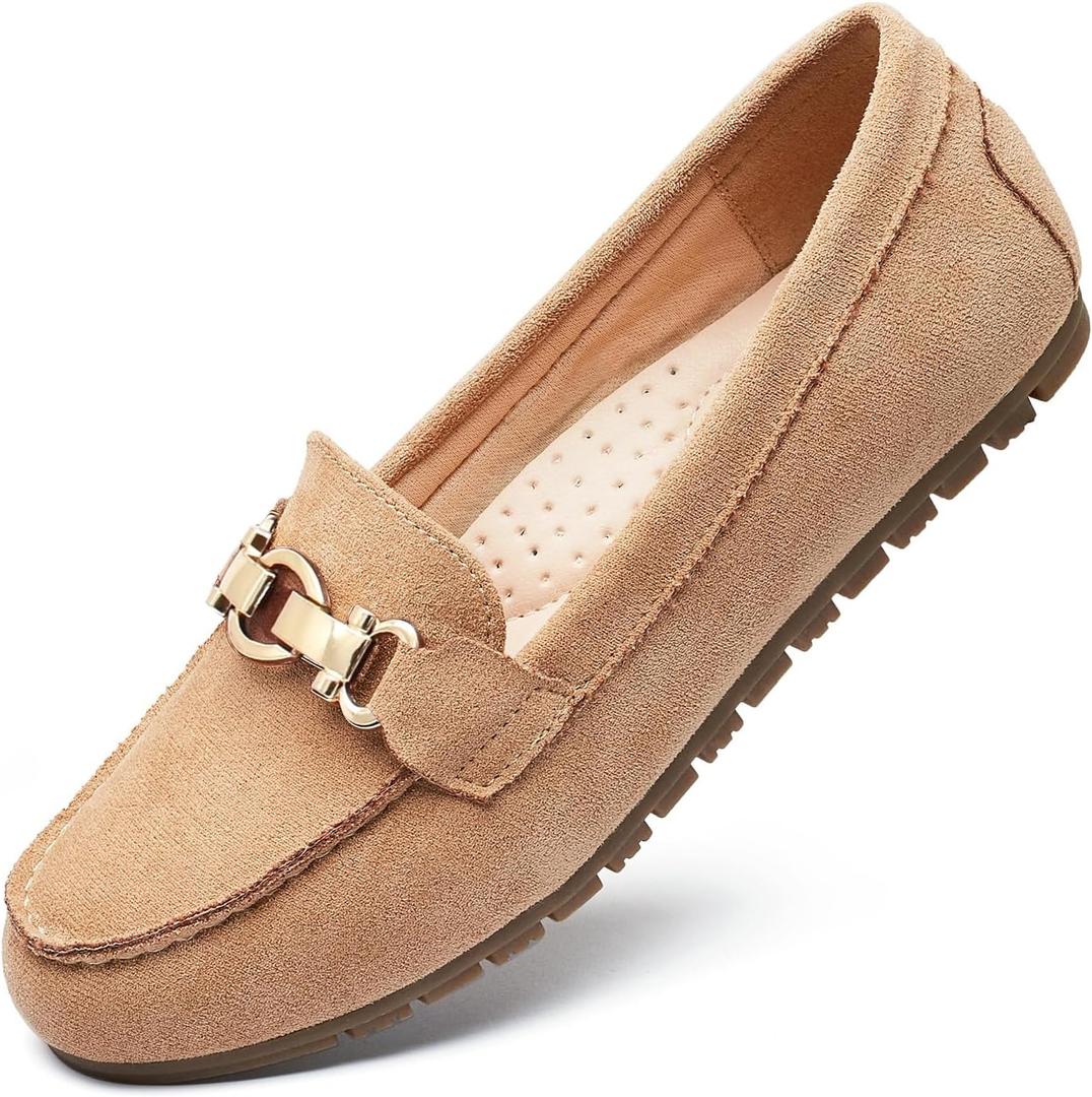 Cvistpieo Loafers for Women Business Casual Shoes Comfortable & Lightweight Penny Loafers Slip On Work Flats Suede Beige Size 10 Wide Width