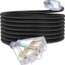 25Ft 12/3 Outdoor Extension Cord with 3-Outlets, Heavy Duty 12 Gauge 3 Prong Extension Cord Waterproof with Lighted end, 15A 12AWG 1875W SJTW, ETL Listed - Great for Garage, Garden and Home, Black