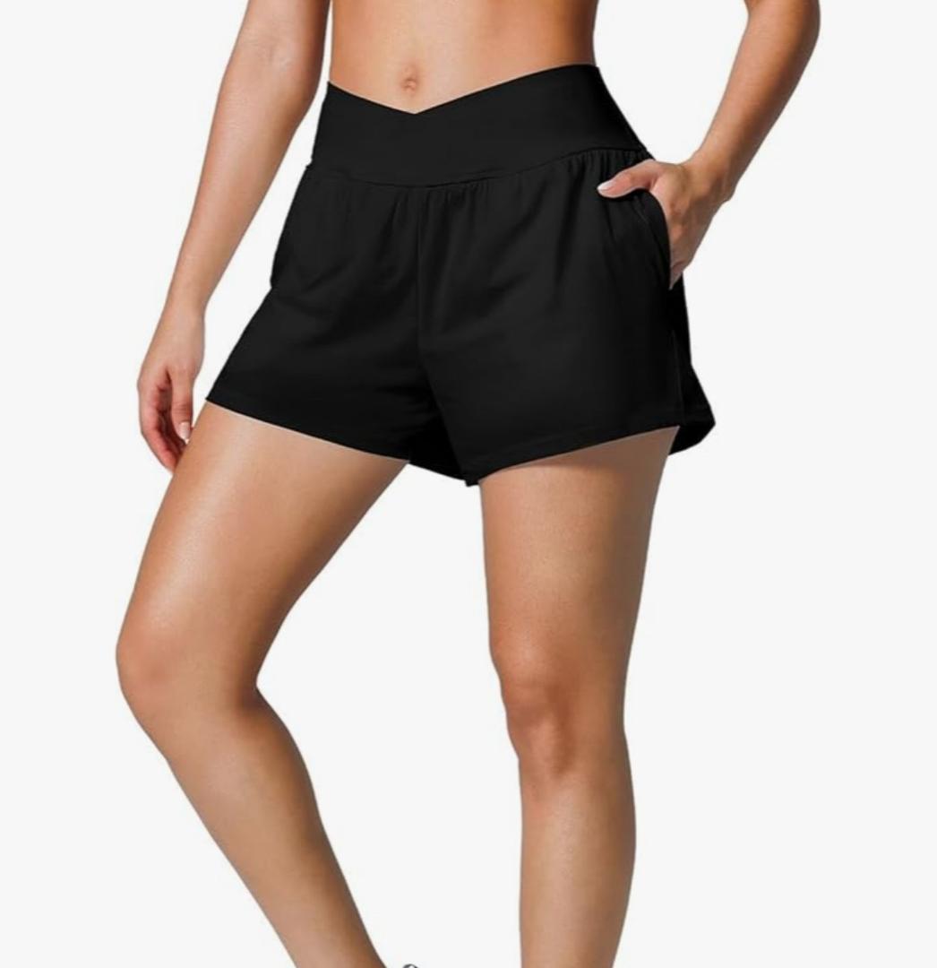 BRXL Crossover Flowy Running 2 in 1 Shorts for Women with Pockets Spandex Butterfly Athletic Workout Tennis Skorts, Medium