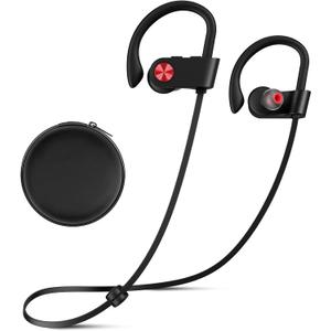 Bluetooth Headphones, Bluetooth 5.3 IPX7 Waterproof Wireless Sports Earbuds for Workout Gym, 16 Hrs Playtime Running Headphones with Noise Cancelling Mic, HiFi Bass Stereo in-Ear Earphones (RedBlack)