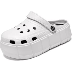 Jakcuz Women Adult Clogs Ultra Cushion Garden Shoes Non-Slip Sandals Slides Soft Platform Closed-Toe Outdoor Beach Shoes (8-8.5, White)