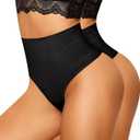 Nebility Tummy Control Thong Shapewear for Women Body Shaper Faja Underwear Seamless Butt Lifting Panties Girdle 2 Pack (Medium, Black 2 Pk)