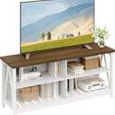 ChooChoo Farmhouse TV Stand for TVs up to 55 Inch, Modern Entertainment Center with 4 Open Shelves & Built-in Cable Holes, Media TV Console for Living Room, Bedroom, White