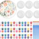 Marspark 6 Pcs 9 Inches Ceramic Painting Plate White Ceramic Plates with 6 Sets of 12 Colors Paint 6 Sets of 2 Brushes Porcelain Painting Craft Set for Family Gatherings Activities Art Supplies