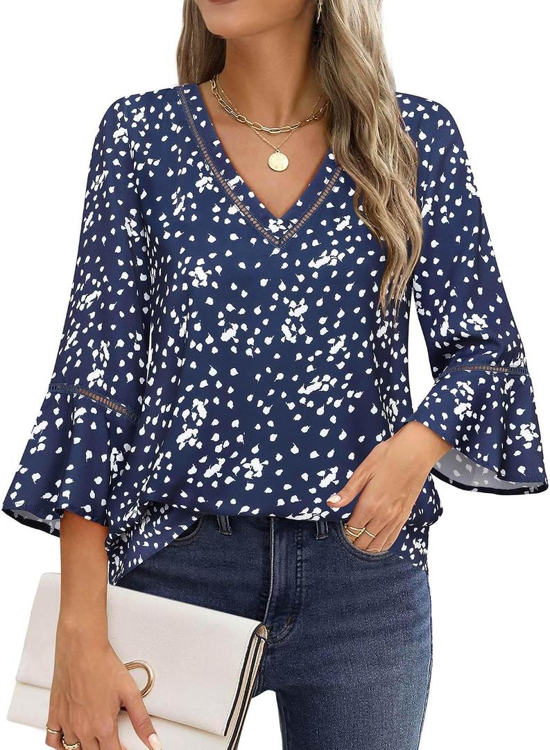 Timeson Women's Business Casual Tops 3/4 Sleeve Dressy Blouses Office Work Shirts (M)