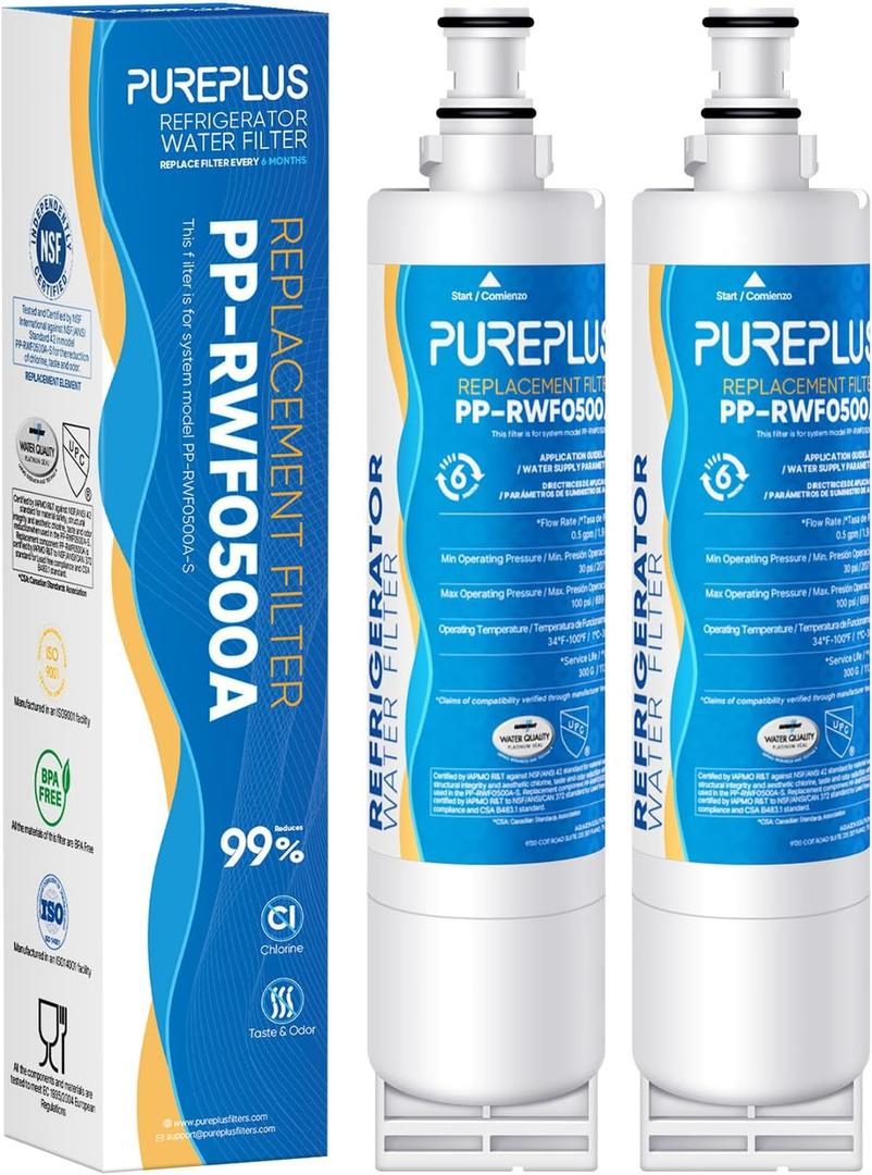 PUREPLUS 4396508 Refrigerator Water Filter, Replacement for EDR5RXD1, EveryDrop Filter 5, 4396510, 4392857, Kenmore 46-9010, 9085, LC400V, WF-NLC240V, RFC0500A, WF285, W10186668, 2 Pack