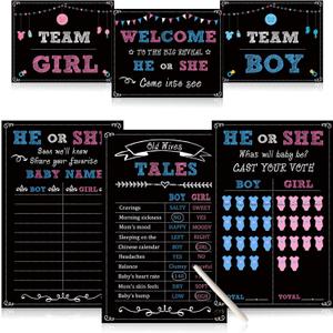 Baby Gender Reveal Party Supplies Kit,Photo Props Games Decorations,Boy or Girl,Includes 3 Game Posters (11x17),3 Signs (8x10),1 Erasable Marker,48 Blue and Pink Voting Stickers (Black)
