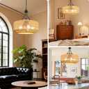 5-Light Rattan Pendant Light, 18.8" Large Boho Chandeliers for Living Room, Dining Room, Hand Woven Wicker Fixture with Adjustable Cord, Coastal Farmhouse Hanging Lamp for Kitchen Island