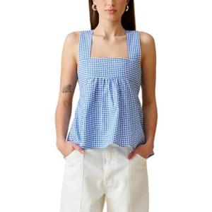 Women Y2k Going Out Tank Tops Gingham Square Neck Peplum Cami Tank Sleeveless Backless Shirt Bowtie Blouse Summer, S