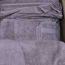 Lane Linen purple towels, Sizes: 60" x 34" (2 pcs); 50" x 26" (4 pcs); 24" x 16" (6 pcs); 12" x 16" (4 pcs); 11" x 11" (7 pcs