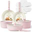 CAROTE Pots and Pans Set, Nonstick Cookware Sets Detachable Handle, 15pcs Induction Kitchen Cookware Set Non Stick with Removable Handle, Oven Safe, RV Cookware Set, Pink Granite 