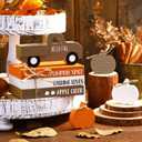 7 Pcs Thanksgiving Fall Table Decor Farmhouse Wooden Fall Signs with Book Stack 3D Truck and Pumpkins for Tiered Tray Autumn Wooden Table Centerpiece for Harvest Mantle Home Bookshelf Gift