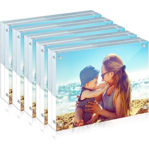 HELPLEX Acrylic Frame, 5 Pack 5x7 Acrylic Picture Frames, 24mm Thicker Frameless Clear Frame Double Sided Magnetic Frame, Free Standing Desktop Display Stand