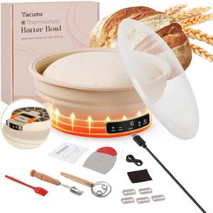 Electric Sourdough Starter Kit with 6-Temp (77-122) Control & Timer - 9" Foldable Sourdough Bread Baking Supplies & Dough Warmer - Complete Banneton Bread Proofing Basket Set for Artisan Home Bakers