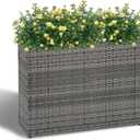 LEWIS&WAYNE Large Rectangular Block Planter Box Handmade Wicker Tall Planters for Outdoor Plants with Removable Liners Modern Planter for Indoor Outdoor Patio Deck - Gray, 38''x11''x30''
