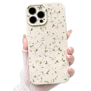 Compatible with iPhone 15 Pro Max Case Cute Flower for Women Girls Floral Rose Design Vintage Shockproof Soft Girly Slim TPU Fashion Protective Phone Cover - White