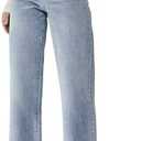 KDF Straight Leg Jeans for Women High Waisted Jeans Frayed Baggy Pants Raw Hem Loose Stretchy Cropped Wide Leg Jeans, Size 14