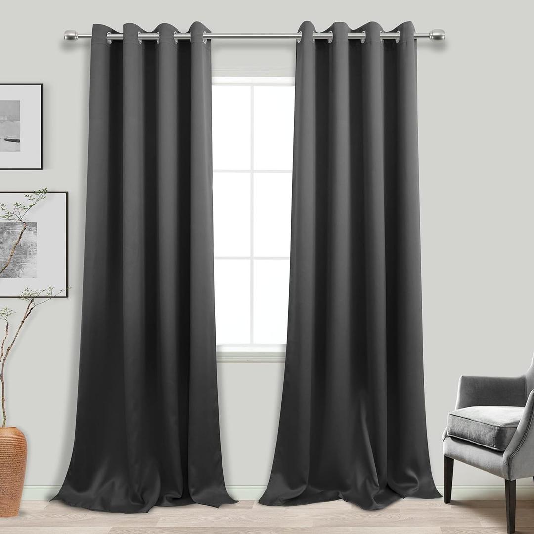 KOUFALL 132 Inch Curtains Long,Blackout 2 Panels Set Grommet 11 FT Room Darkening Tall Curtains for Living Room,Dark Grey, 