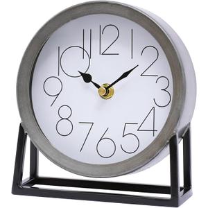Modern Silvery Table Clock on Stand  Decorative Desk & Shelf Mantel, Farmhouse Non-Ticking, Home Dcor for Living Room, Bedroom, Bedside, Office  Elegant Gift (Silvery)