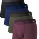 DAVID ARCHY Men's Underwear Trunks Micro Modal Support Pouch Soft Breathable Seamless Underwear for Men for 4 Pack (Large, Navy Blue/Olive Green/Black/Deep Grape Purple)