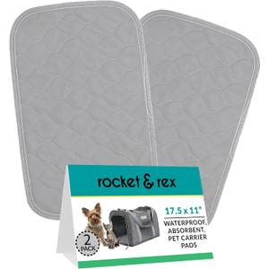 rocket & rex Premium Washable Pet Carrier Pads, Reusable, Waterproof & Absorbent, Dog and Cat Pads for Lining Travel Carriers, Litter Boxes, Pet Crates & More, 17.5" x 11" (Pack of 2)
