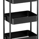 CAXXA 3-Tier Rolling Metal Storage Organizer - Mobile Utility Cart, Kitchen Cart with Caster Wheels (Black)