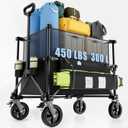 Folding Wagon Cart Foldable with Wheels, Adjustable Decker 150L-300L Capacity, All-Terrain Wheels & Brake, 450LBS Heavy Duty Collapsible Wagon for Beach, Camping, Outdoor