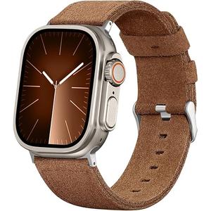 Bandsie Leather Band Compatible with Apple Watch Ultra 3/Ultra 2/Ultra Band 49mm 46mm 45mm 44mm 42mm for Men, Vintage Genuine Suede Leather Wristband Strap for iWatch Series 11 10 9 8 7 6 5 4 SE 3 2 1 (Charcoal Gray)