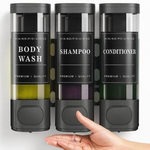 CeeVian 3 Chamber Shower Soap Dispenser Shower Soap Dispenser No Drill Wall Mounted Conditioner Body Wash Dispenser for Bathroom, Gym, Hotel  Includes Screws, Stickers & Tools