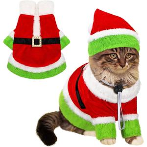 Dansydaisy Cat Christmas Costume Lime Green Character Pet Outfit Holiday Green Furry Pet Velvet Costume Cosplay Outfit Cute Funny Christmas Dogs and Cats Clothes for Party Favors(X-Large)