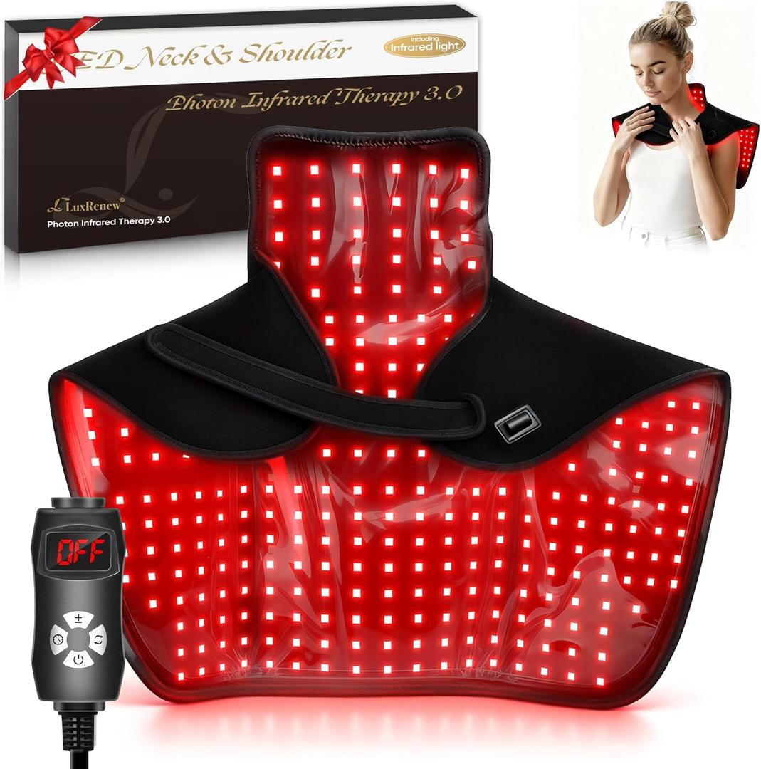 Wearable Red Light Therapy Wrap 3.0 for Neck and Shoulder 660nm and 850nm LED Infrared Heating Pad with 288 LEDs, Deep Warming Muscle Comfort, Adjustable Timing, Relaxing Neck Device for Home Use