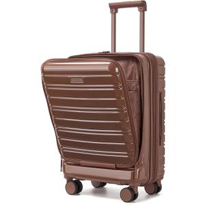 LARVENDER Carry On Luggage 22x14x9 Airline Approved, 20 Inch Expandable PC+ABS Hardside Carry On Luggage with Front Pocket Spinner Wheels TSA Lock for Women Men (Mocha)