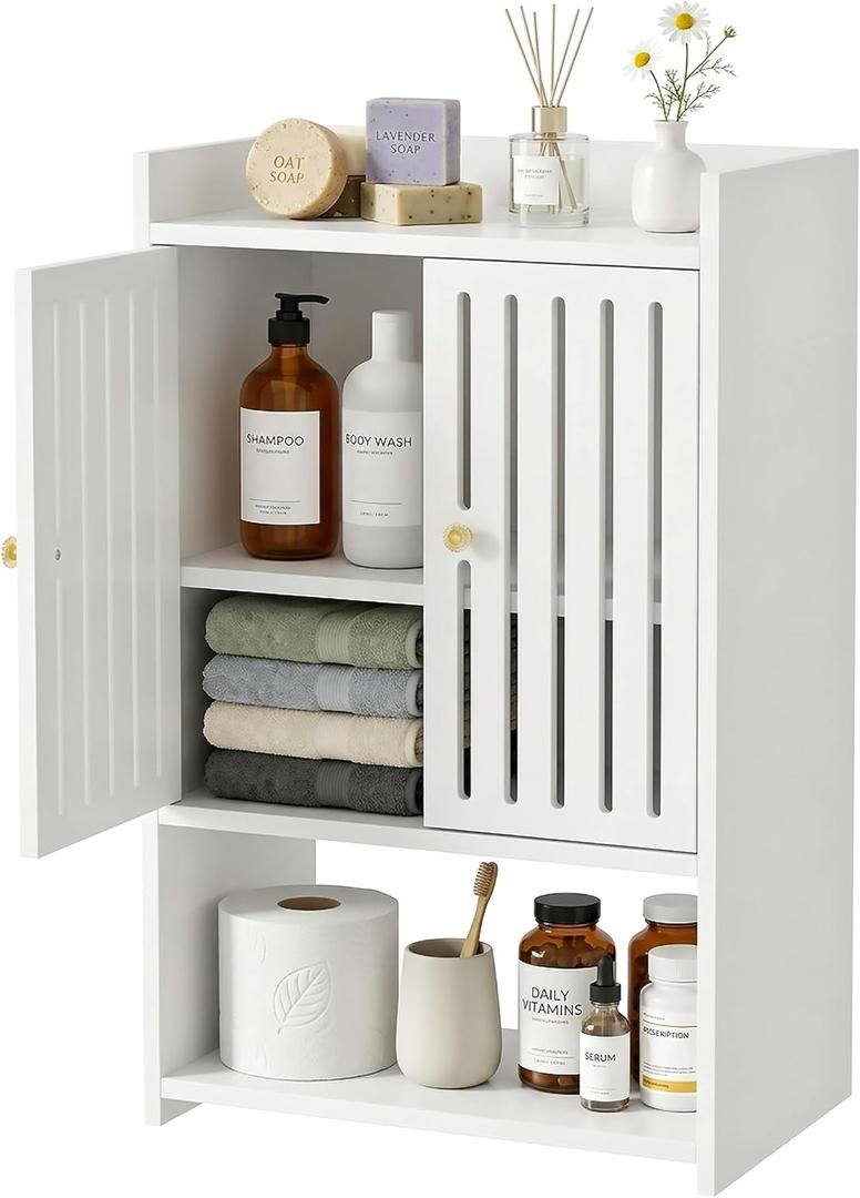 HAYOFAMY Wall Bathroom Storage Cabinet, 4-Tier Medicine Cabinet with Door, Bath Shelf Organizer for Living Room Kitchen Entryway Small Space (7.9" D x 15.7" W x 23.6" H)