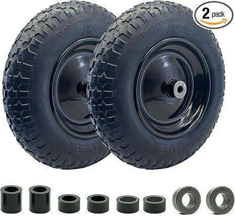 2-Pack of 4.80/4.00-8 Pneumatic Tire and Wheel,2PR (Air Filled)- 5/8"or 3/4" Powdered Metal bushings and 3"or 6"Center Hub,for Wheelbarrow,Garden and Utility Cart,Trolley,Wagon and More (MYTT4008-2)