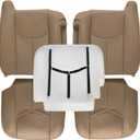 SecosAutoparts Driver & Passenger Bottom & Top Lean Back & Foam Cushion Replacement Leather Seat Covers Tan# 522 Compatible with Chevy Tahoe Suburban Silverado Avalanche Sierra 2003 2004 2005 2006