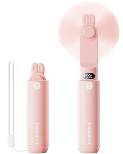 Bearwind Portable Handheld Mini Fan: 2 in 1 Rechargeable Hand Held Fan with Backup Power & Digital Display - Summer Essentials for Travel, Concerts, Makeup, Lash - Gifts for Women, Girls (Pink)