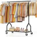 EAGMAK Heavy Duty Clothes Rack Load 424 LBS, Rolling Clothing Rack With Shelves, Adjustable Metal Clothes Hanger with Wheels, Portable Wardrobe Organizer Garment Rod for Hanging Clothes (Black)