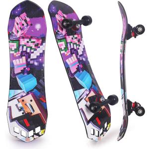 Nattork 27"x 8" Complete Skateboard for Beginners Youth Teens Kids Boys or Girls with Plastic Deck ABEC 7 Bearings